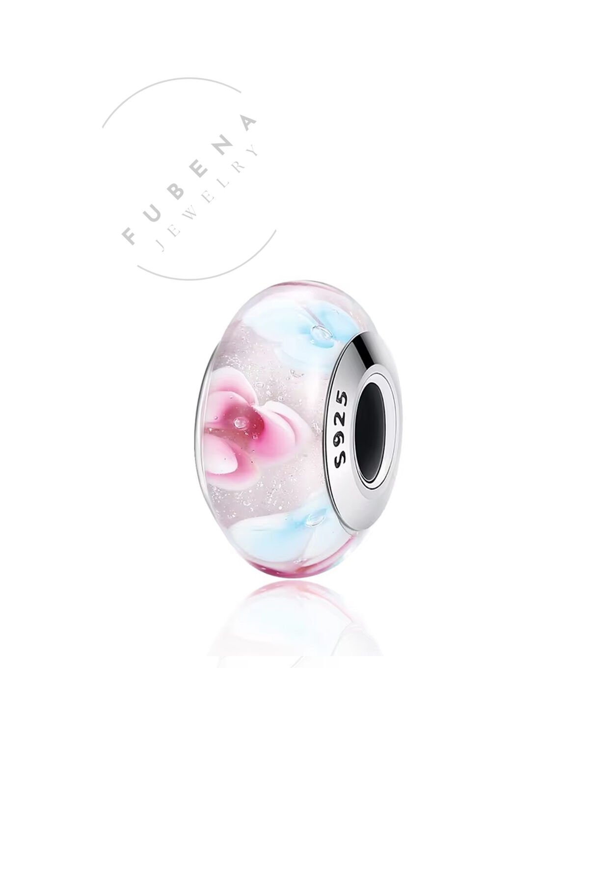 Fubena Mavi ve Pembe Menekşeler Murano Charm