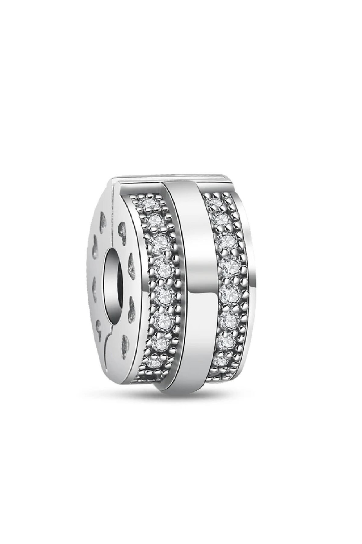 925 Ayar Gümüş Şeffaf Pavé Klips Taş Şeritli Charm